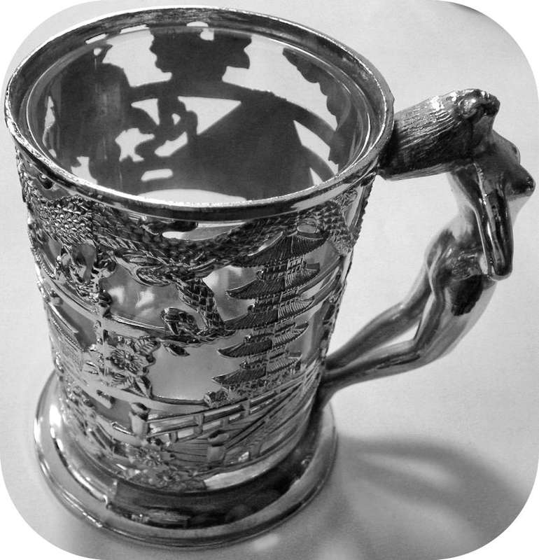 JAPANESE TAISHO PERIOD WHITE METAL DRAGON  cup