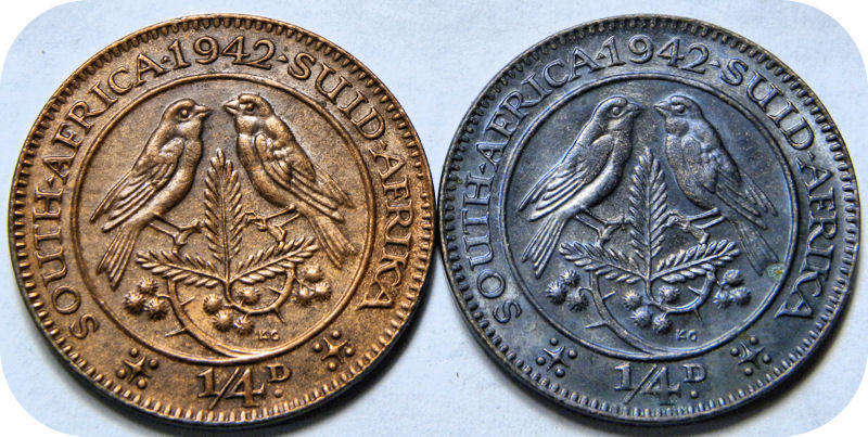 Top Grade SA Union:  1942 Black & Yellow  Farthings 1/4d in A/UNC!  Bid per coin to take both.