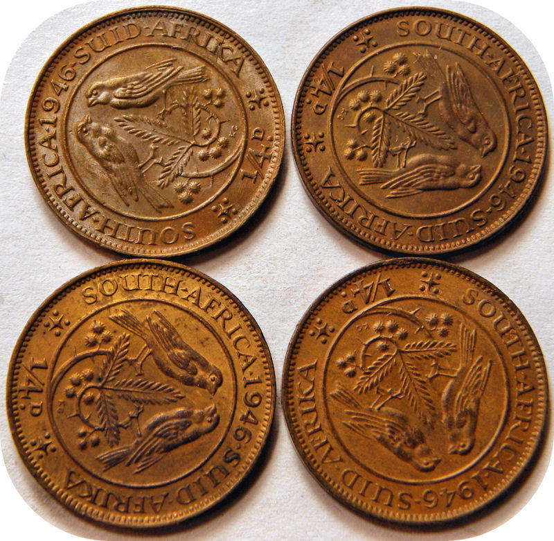 Top Grade SA Union:  4x 1946 Farthings 1/4d in A/UNC!  Bid per coin.