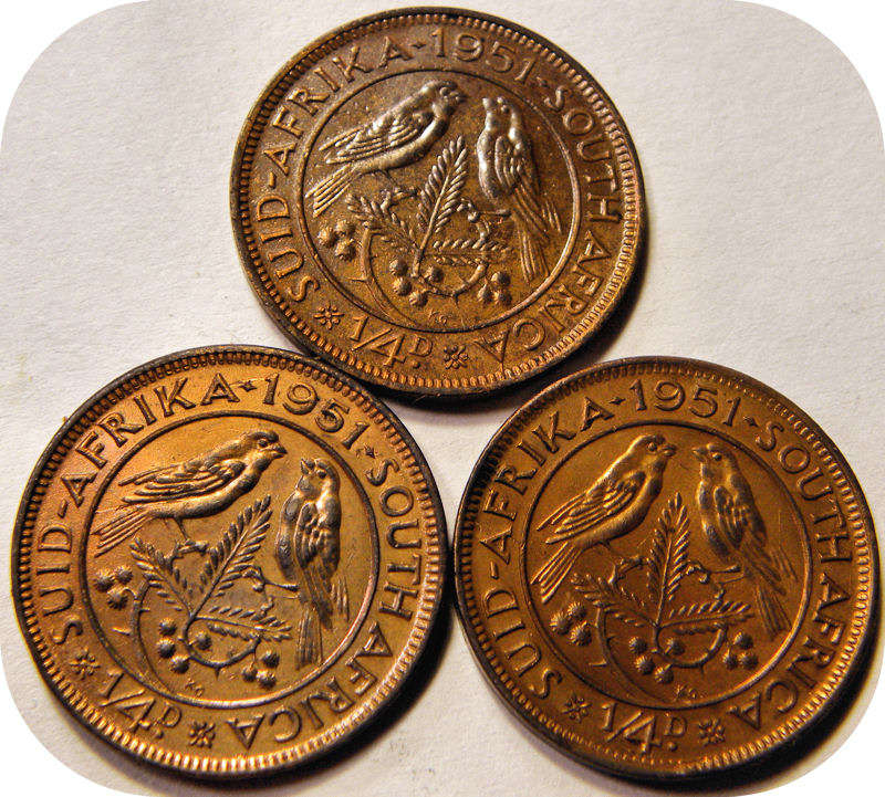 Winskoop SA Unie: 3 x 1951 1/4d in EF onder R30!  Bie per munt.