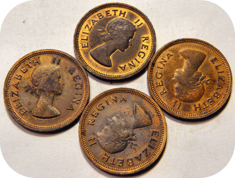 Top Graad SA Unie: 4 x 1955 1/4d in A/UNC onder R40!  Bie per munt.