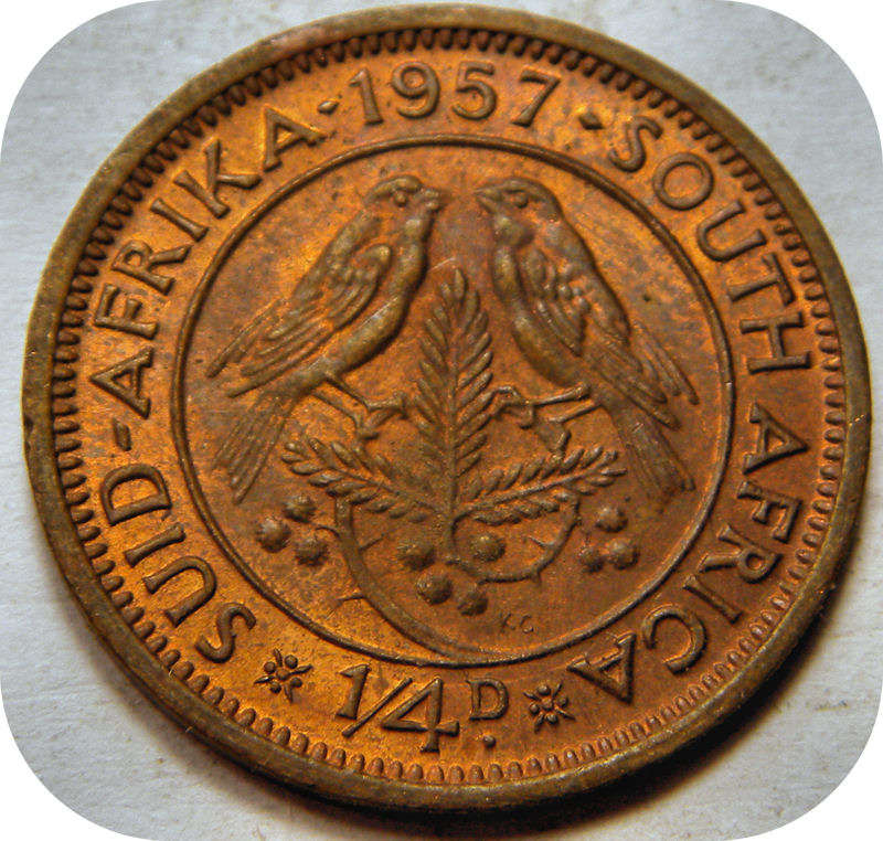 Top Graad SA Unie: 1957 1/4d in ROOI UNC!!