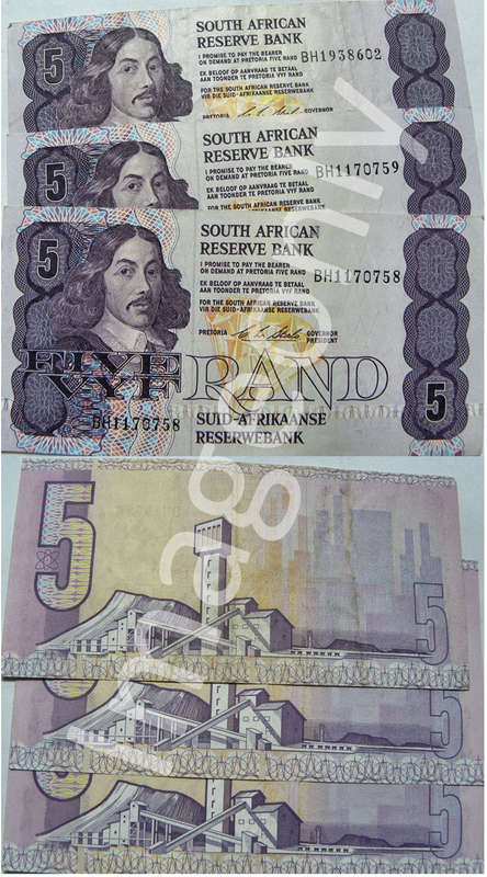 Top Grade R5 x3 Chris Stals RSA 1990 notes. BH117*** UNC in my opinion. Bid per note to take all.