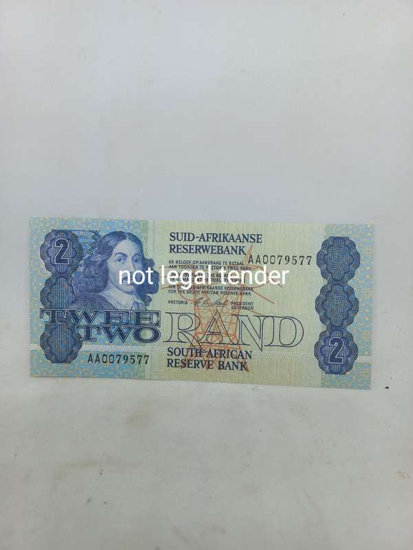 C Stals 2nd Issue Afr/Eng Two Rand Banknote (AA007) UNC. Low number