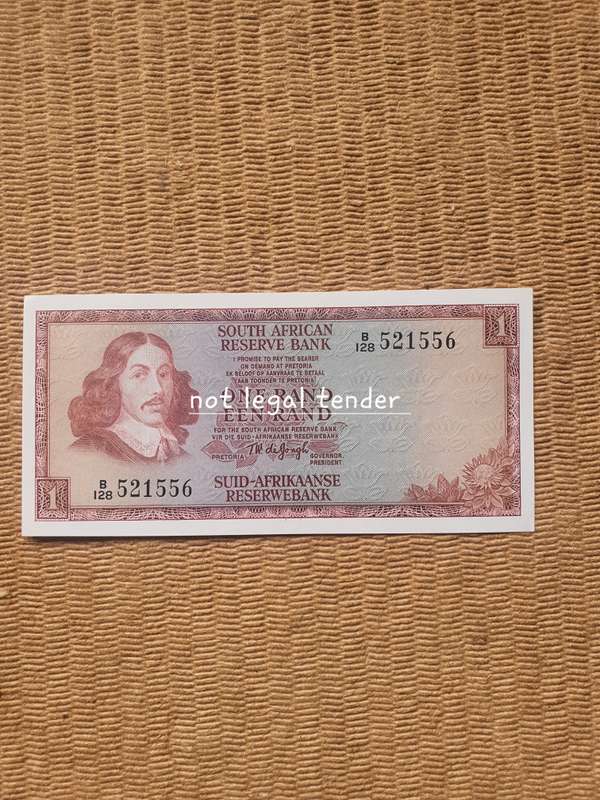 Unc 1973 TW de Jongh 2nd issue Eng/Afr One Rand Banknote (B128)