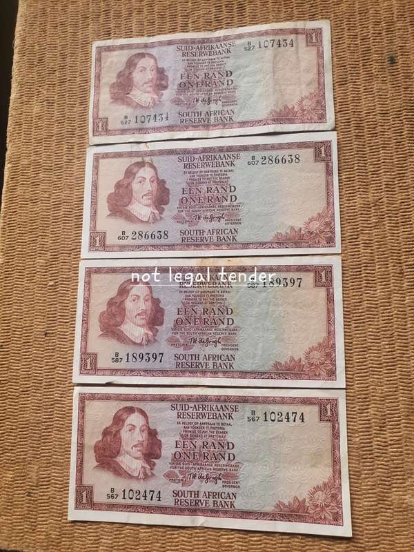 1975 TW de Jongh 3rd issue Afr / Eng One Rand Banknotes