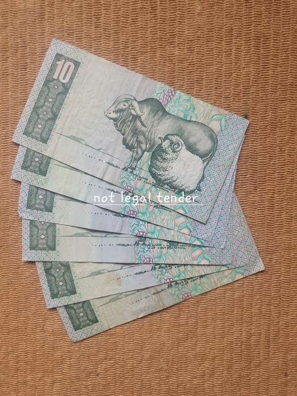 6 C Stals 1st Issue Afr/Eng Ten Rand Banknotes (AJ/AC)
