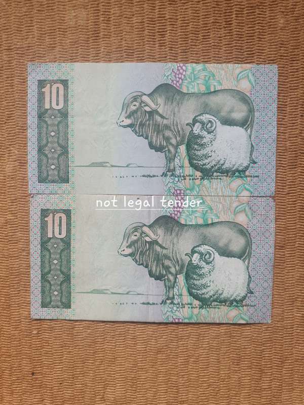 2 C Stals 1st Issue Afr/Eng Ten Rand Banknotes (BA/BH)