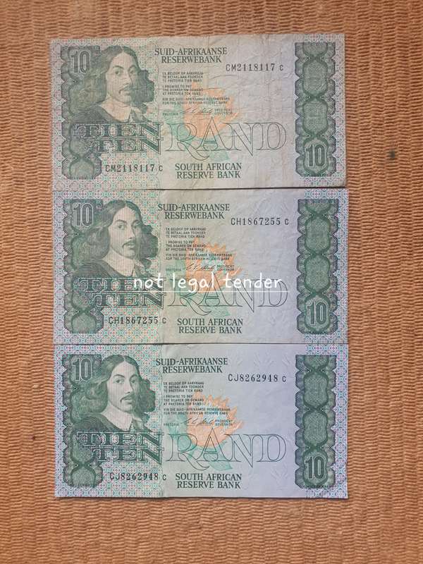 3 C Stals 1st Issue Afr/Eng Ten Rand Banknotes (cm/cj)