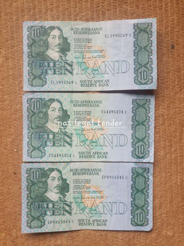 3 C Stals 1st Issue Afr/Eng Ten Rand Banknotes (EL/EP)