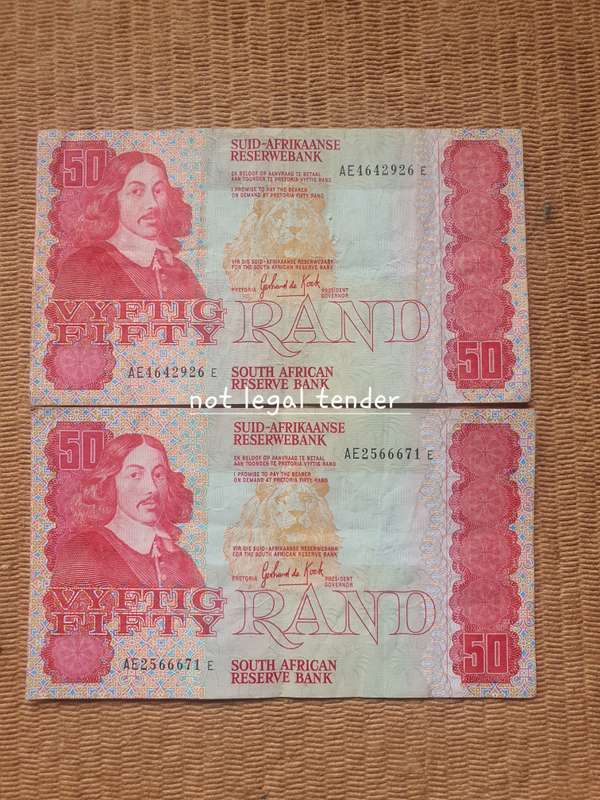 2 GPC de Kock 3rd Issue Afr/Eng Fifty Rand Banknotes (AE/AE)