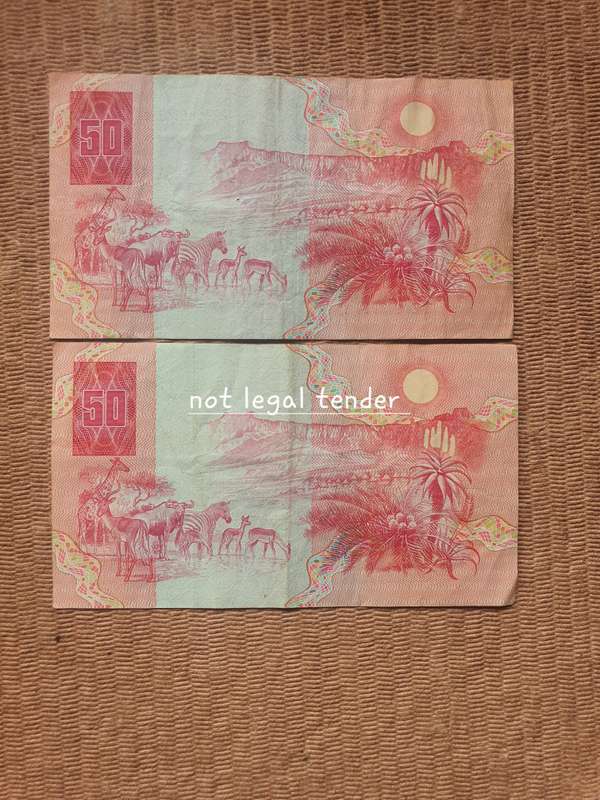 2 GPC de Kock 3rd Issue Afr/Eng Fifty Rand Banknotes (AE/AE)