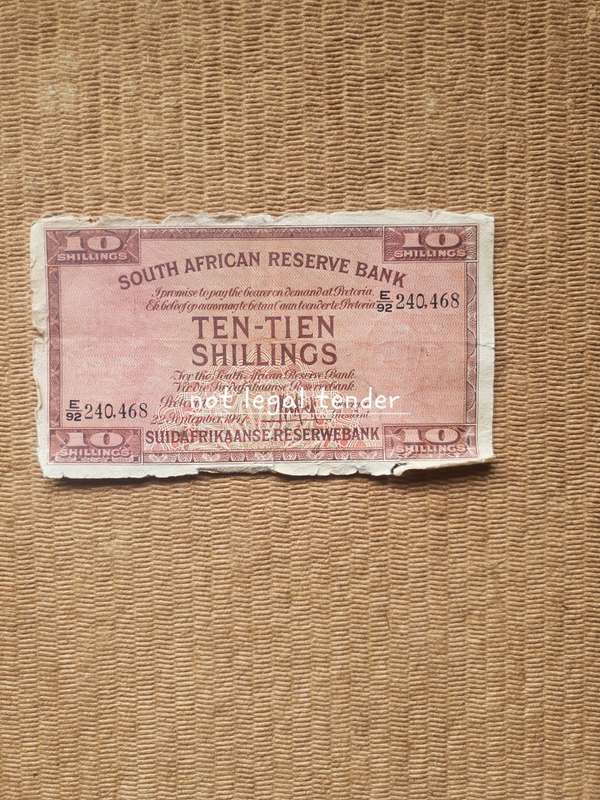 1947 MH de Kock Ten Shilling Banknote Bad condition
