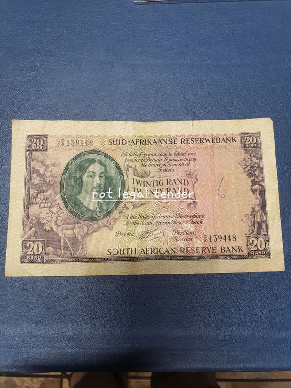 1962 G Rissik 1st issue Afr/Eng Twenty Rand Banknote (D2)