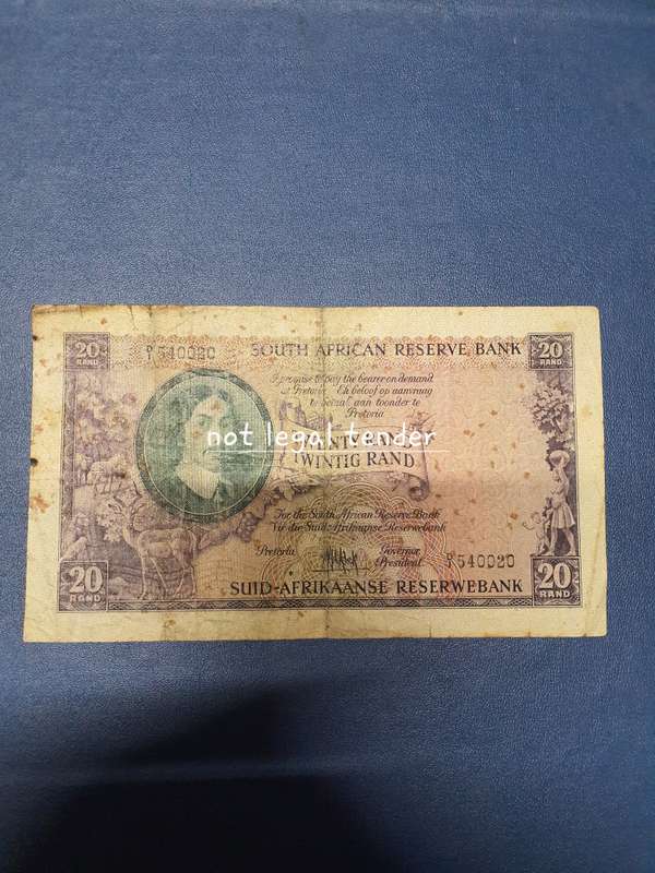 1961 MH de Kock 4th issue Eng/Afr Twenty Rand Banknote (D1)