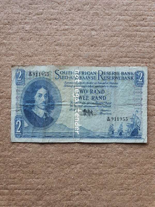 1961 MH de Kock 4th Issue Eng/Afr Two Rand Banknote (B38)