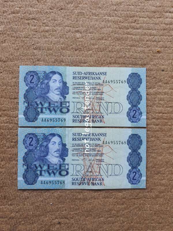 UNC 1990 C Stals AA 1st Issue  Afr/Eng Two Rand Banknote (AA768/9)