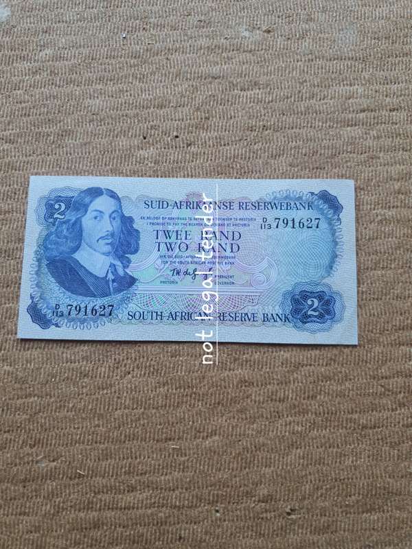 1974 TW de Jongh 2nd Issue Afr/Eng Two Rand Banknote. (D113) A/Unc