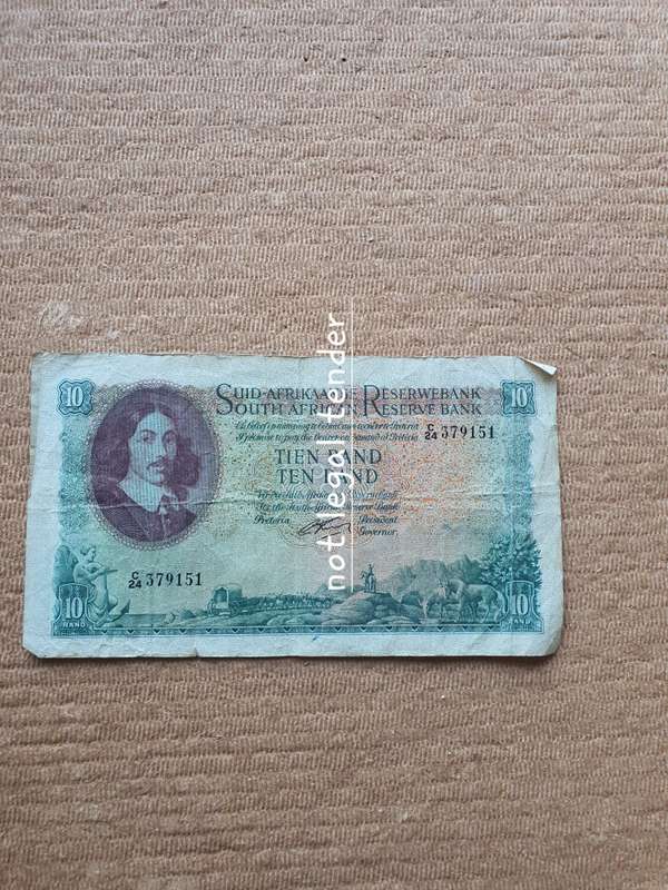 1962 G Rissik 1st Issue Afr/Eng Ten Rand Banknotes. (C24)
