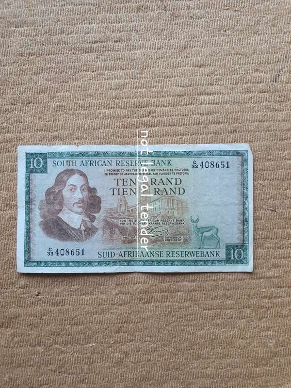 1966 G Rissik 2nd Issue Eng/Afr Ten Rand Banknote (C33)