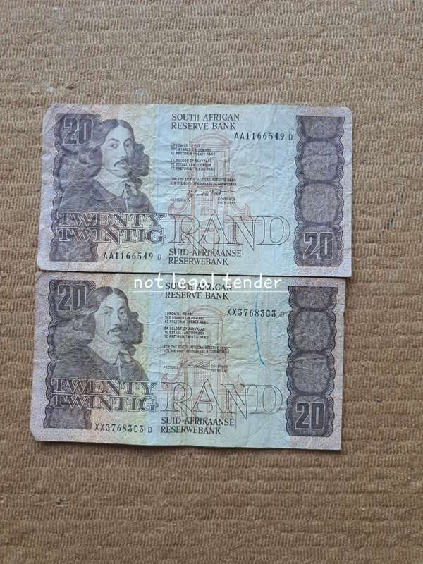 1989 GPC de Kock 3rd Issue Eng/Afr Twenty Rand Banknotes (AA/XX)