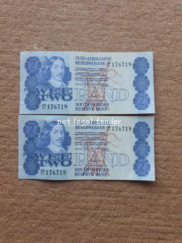 Sequential 1981 GPC de Kock 2nd Issue Afr/Eng Two Rand Banknotes (A18/19)