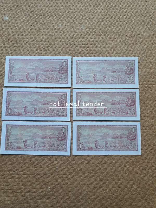 Six Unc 1973/5 TW de Jongh 2/3rd Issue Eng/Afr One Rand Banknotes (B64/60)