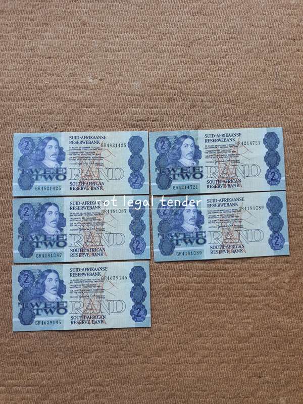 5 Unc 1989 GPC de Kock 3rd Issue Afr/Eng Two Rand Banknote (GR25/21)