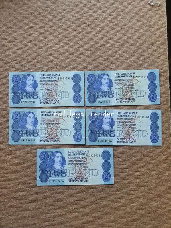 5 Unc 1989 GPC de Kock 3rd Issue Afr/Eng Two Rand Banknote (EG/FL)