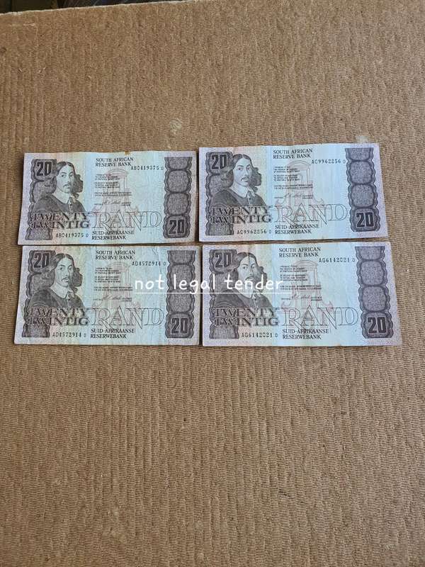 1990 C Stals 1st issue Eng/Afr Twenty Rand Banknote (AB/AC/AD/AG)