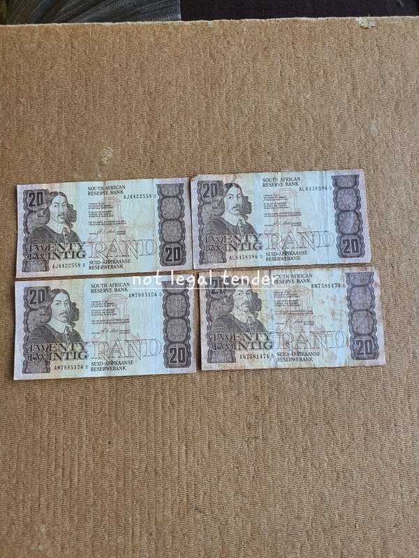 1990 C Stals 1st issue Eng/Afr Twenty Rand Banknote (AJ/AL/AM/AN)