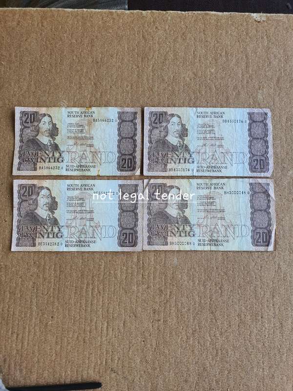 1990 C Stals 1st issue Eng/Afr Twenty Rand Banknote (BA/BB/BE/BH)