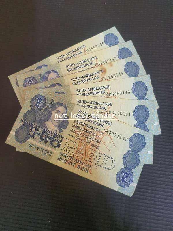 6 Sequential GPC De Kock  3rd Issue Afr/Eng Two Rand Banknotes (GR)