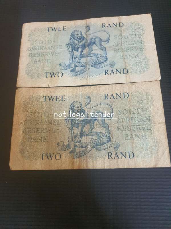 MH de Kock G Rissik Type Set  Afr/Eng Two Rand Banknotes (B97)