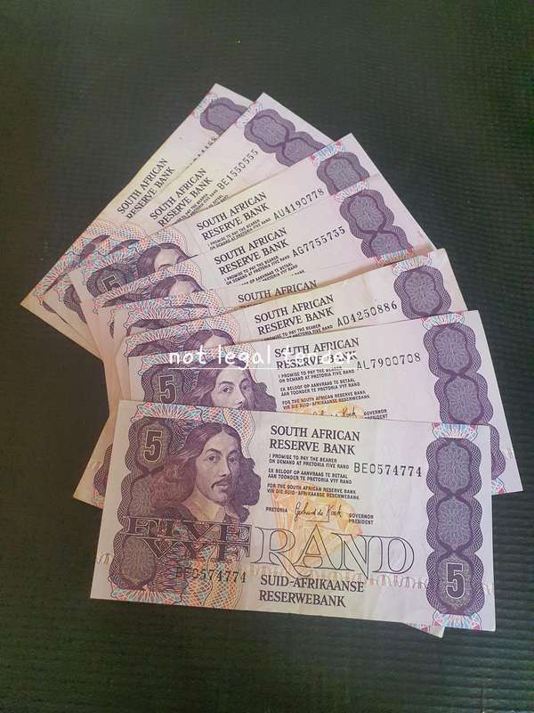 12 GPC de Kock 3rd issue Eng/Afr Five Rand Banknotes (AL/BE)