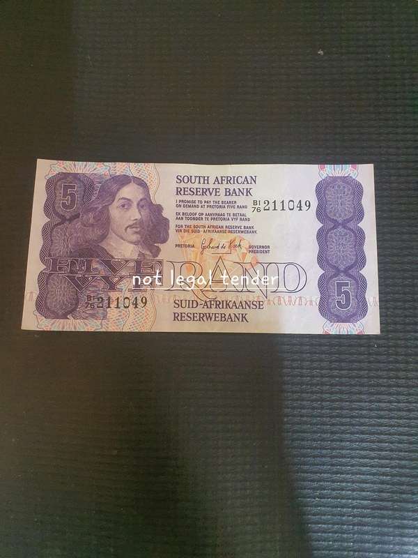 Scarce GPC de Kock 1st Issues Afr/Eng Five Rand Banknote (B1/76) No Security Threat.