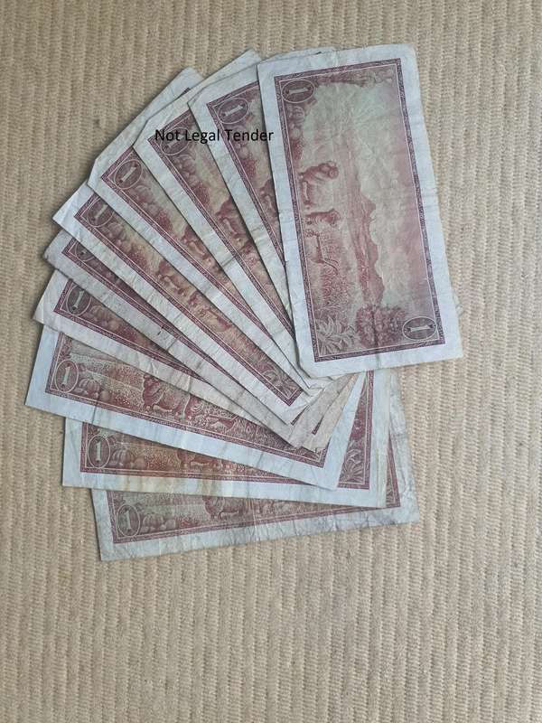 10 TW de Jongh 1st Issue Afr/Eng One Rand Banknotes (A635)