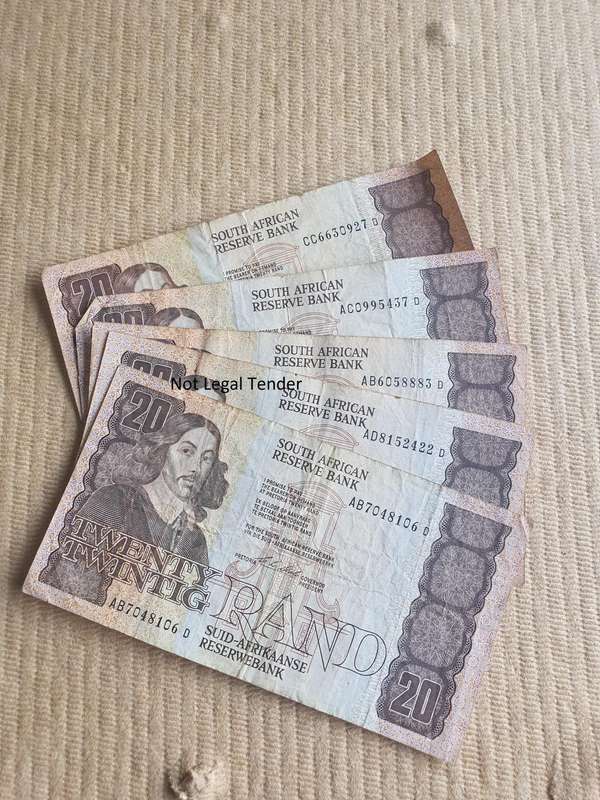 5 C Stals 1st Issue Afr/Eng Twenty Rand Banknotes (AB)