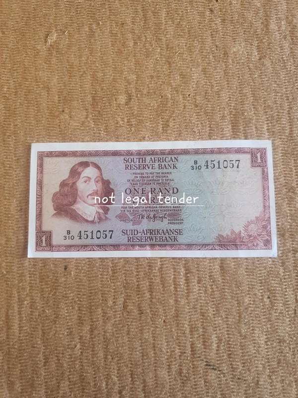 1973 TW de Jongh 2nd issue Eng/Afr One Rand Banknote. (B310) High Grade