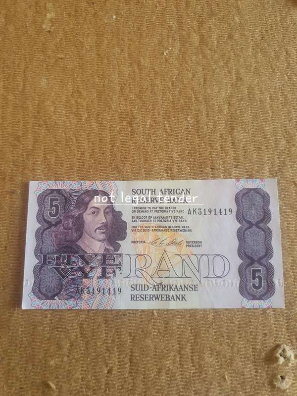 UNC 1990 C Stals 1st issue Eng/Afr Five Rand Banknote. (AK)