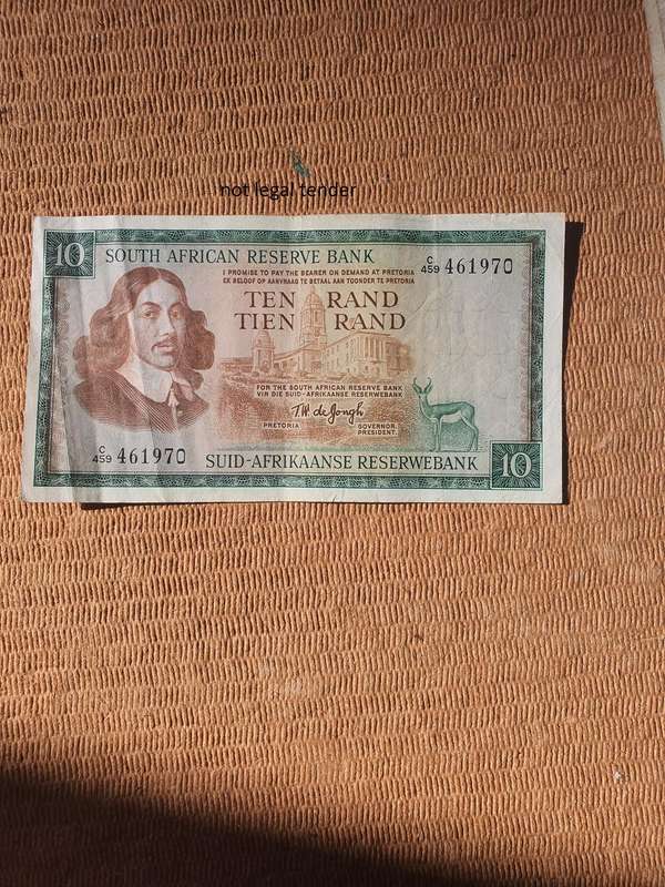 1975 Tw de Jongh 3rd issue Eng/Afr Ten Rand Banknote. (A459)