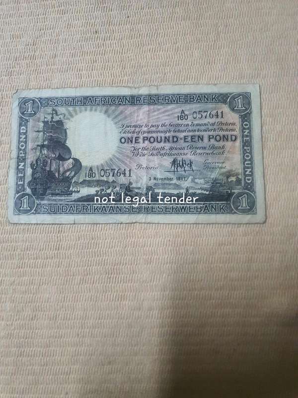 1947 MH de Kock 1st issue Eng/Afr One Pound Banknote (A180)
