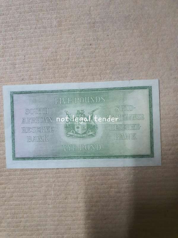 1942 J Postmus 1st issue Eng/Afr Five Pound Banknote (B21) High Grade. Could even be UNC