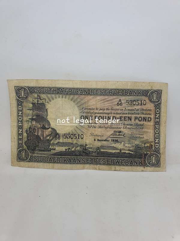 1936 J Postmus 1st Issue Eng/Afr One Pound Banknote (A56)
