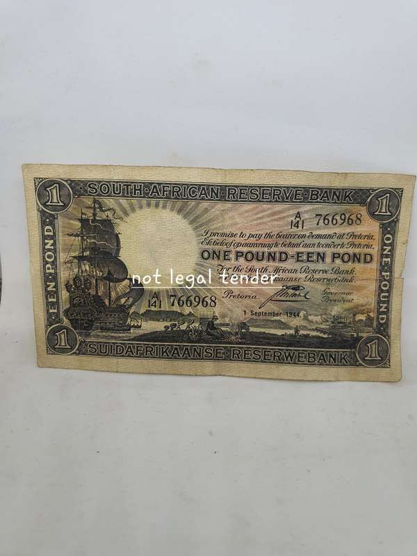 1944 J Postmus 1st Issue Eng/Afr One Pound Banknote (A141)
