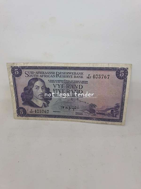 1967 TW de Jongh 1st Issue Afr/Eng Five Rand Banknote (F167)