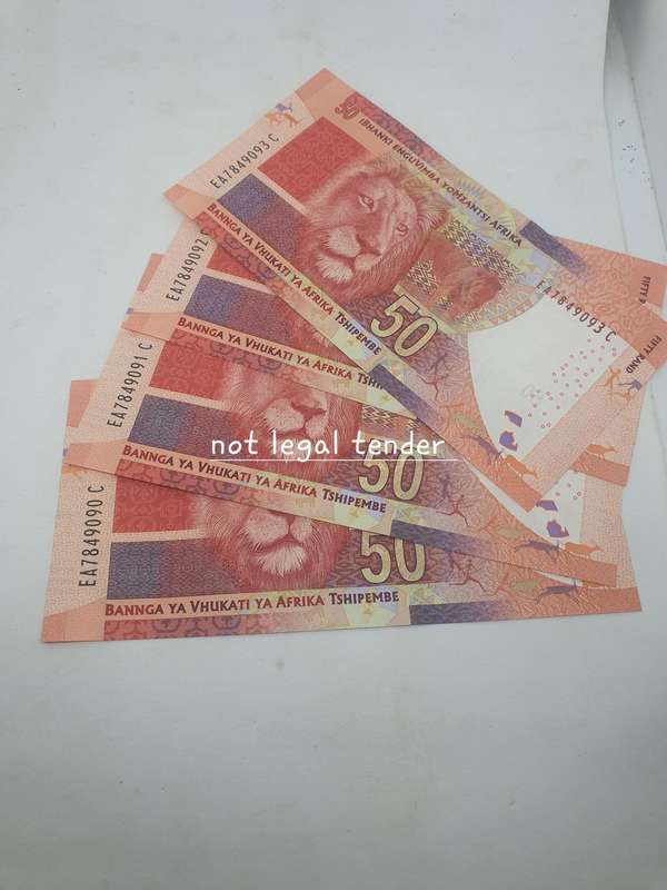 4 UNC Sequential Gill Marcus 2nd Issue Eng Fifty Rand Banknote (EA)