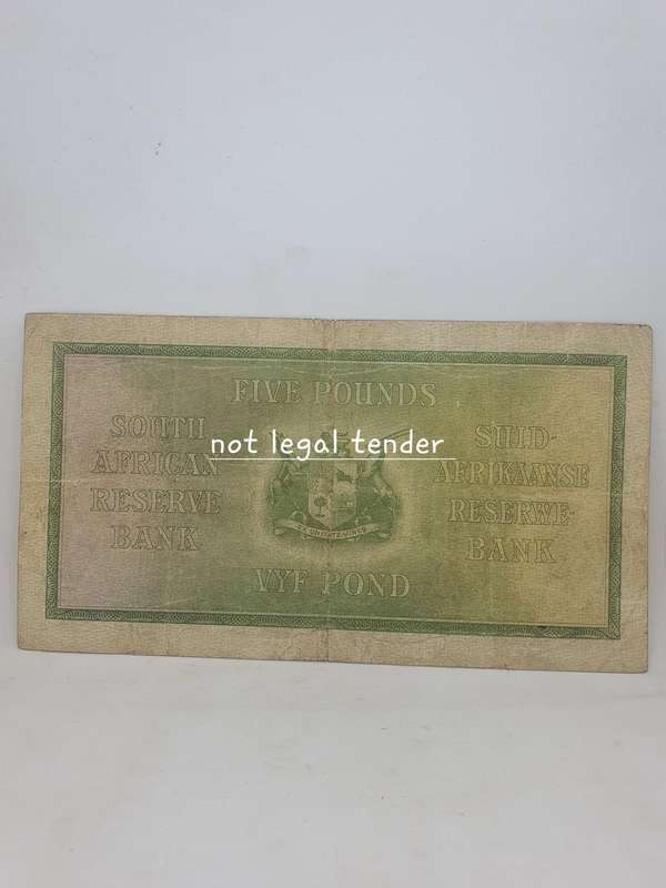 Scarce 1937 Postmus 1st Issue Eng/Afr Five Pound Banknote (B12)