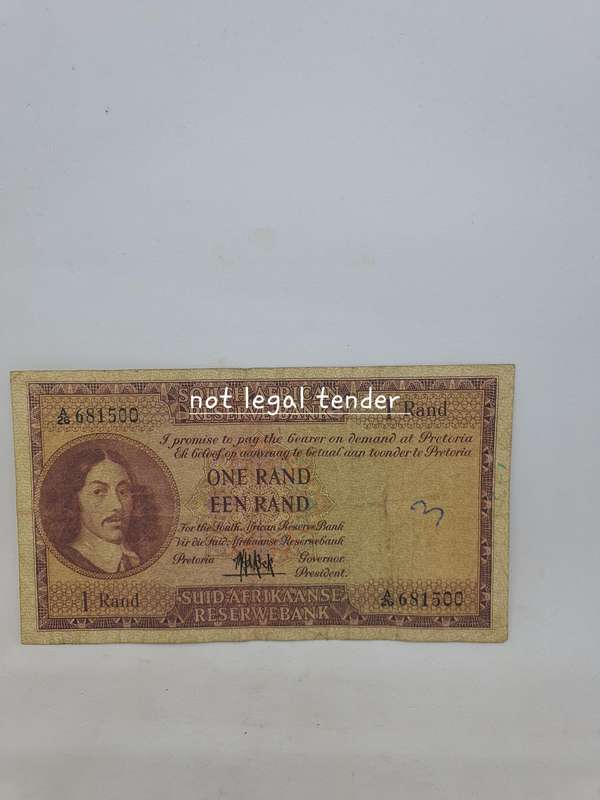 1961 MH de Kock 4th Issue Eng/Afr One Rand Banknote. (A26)