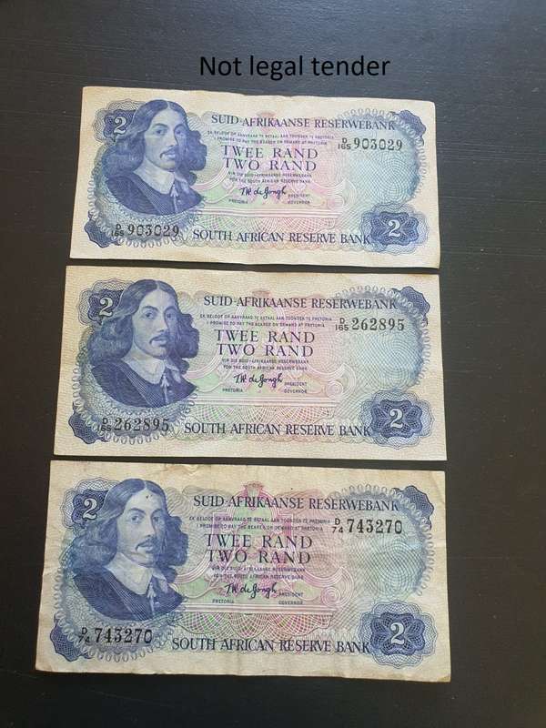 3 TW de Jongh various issue Afr/Eng Two Rand Banknote. (D74).